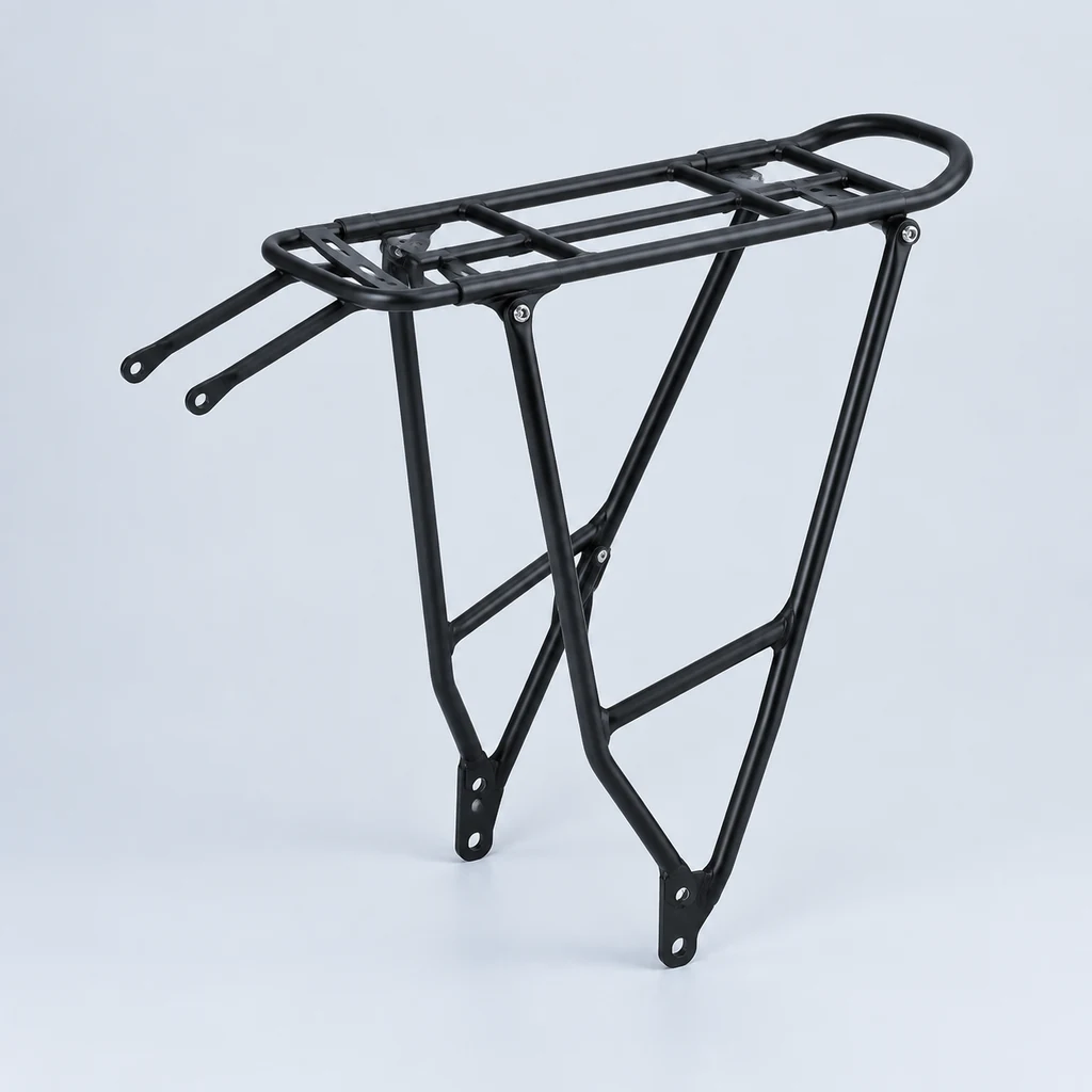 Black tubular rear pannier rack
